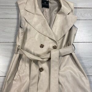 Bagatelle Collection Beige Faux Leather Sleeveless Long Vest Jacket Medium